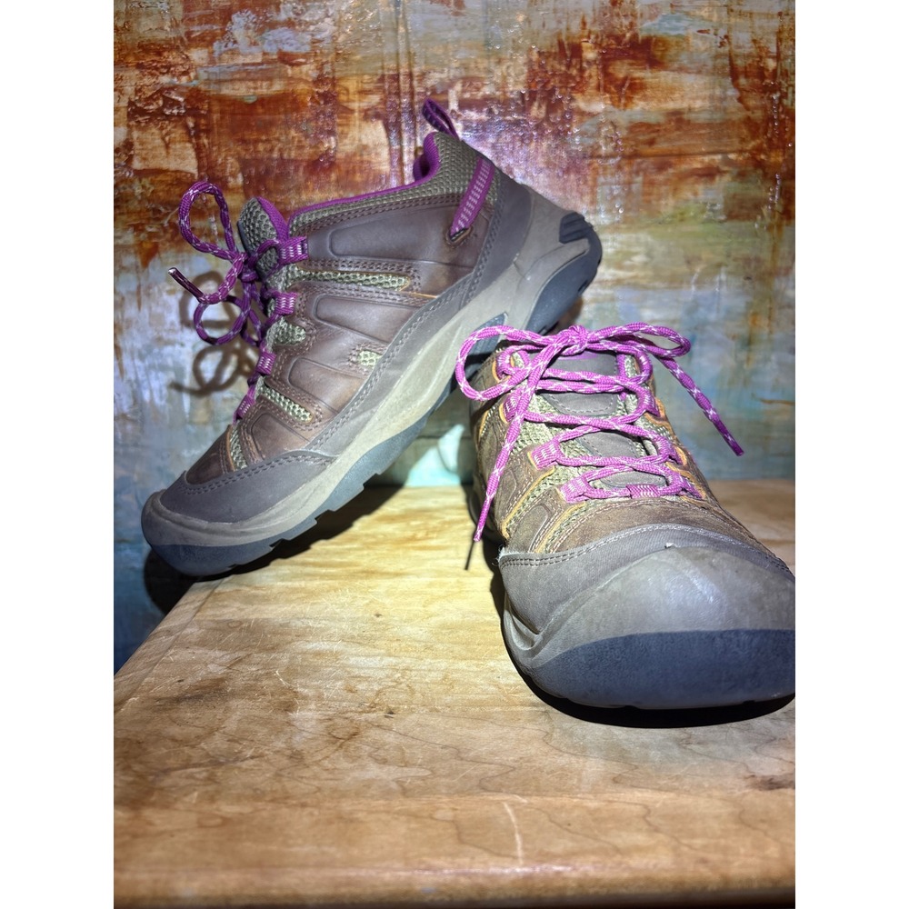 Keen Voyageur Brown Purple Leather Mesh Hiking Shoes Womens 8.5 1026778